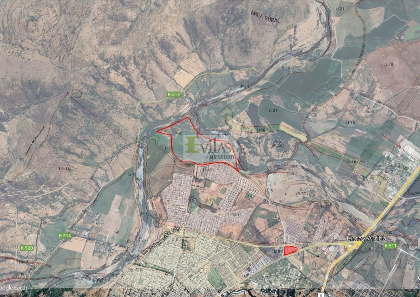 Sector Norponiente, 5 Oriente, ribera del Lircay · Talca